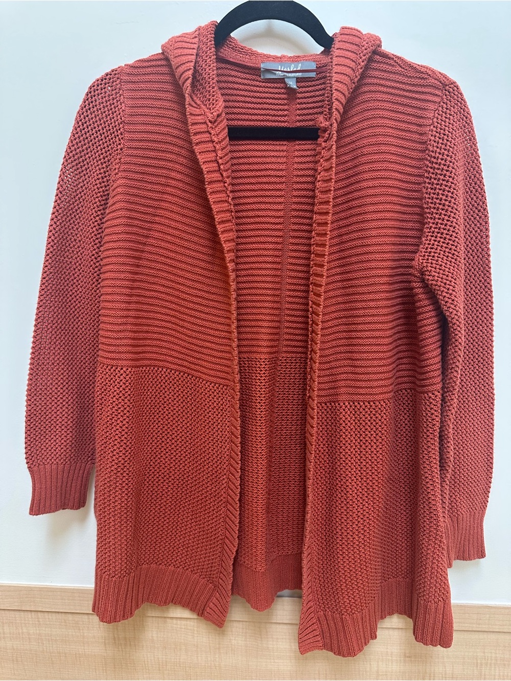 Marled Hooded Open-Front Cardigan in Rust